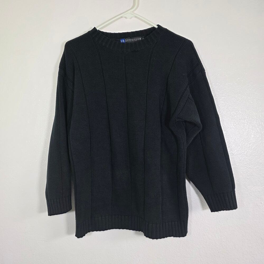Vintage 1989 I.B. Diffusion Black Cable Knit Cotton Sweater Men's S Hong Kong